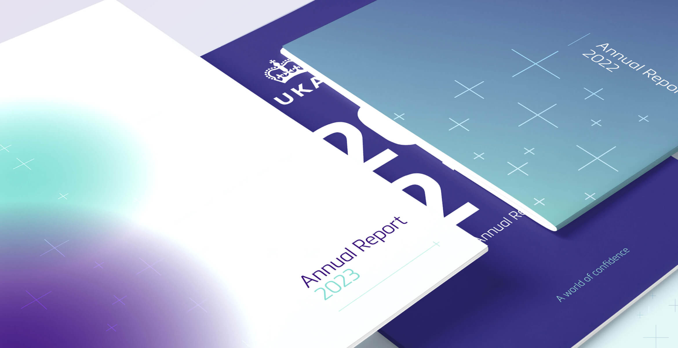Three annual reports with UKAS branded front cover