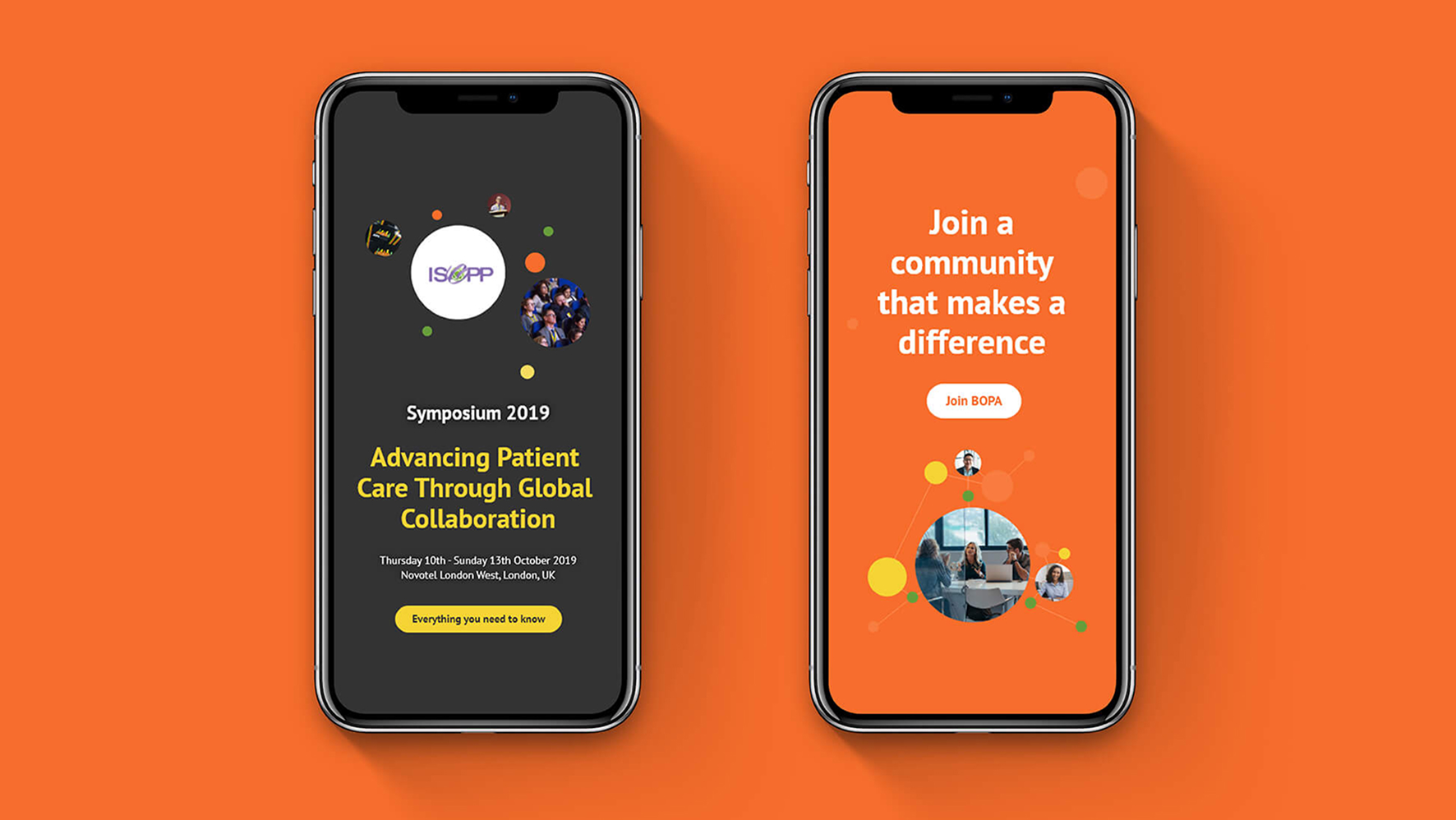 2 phones with BOPA website mockups