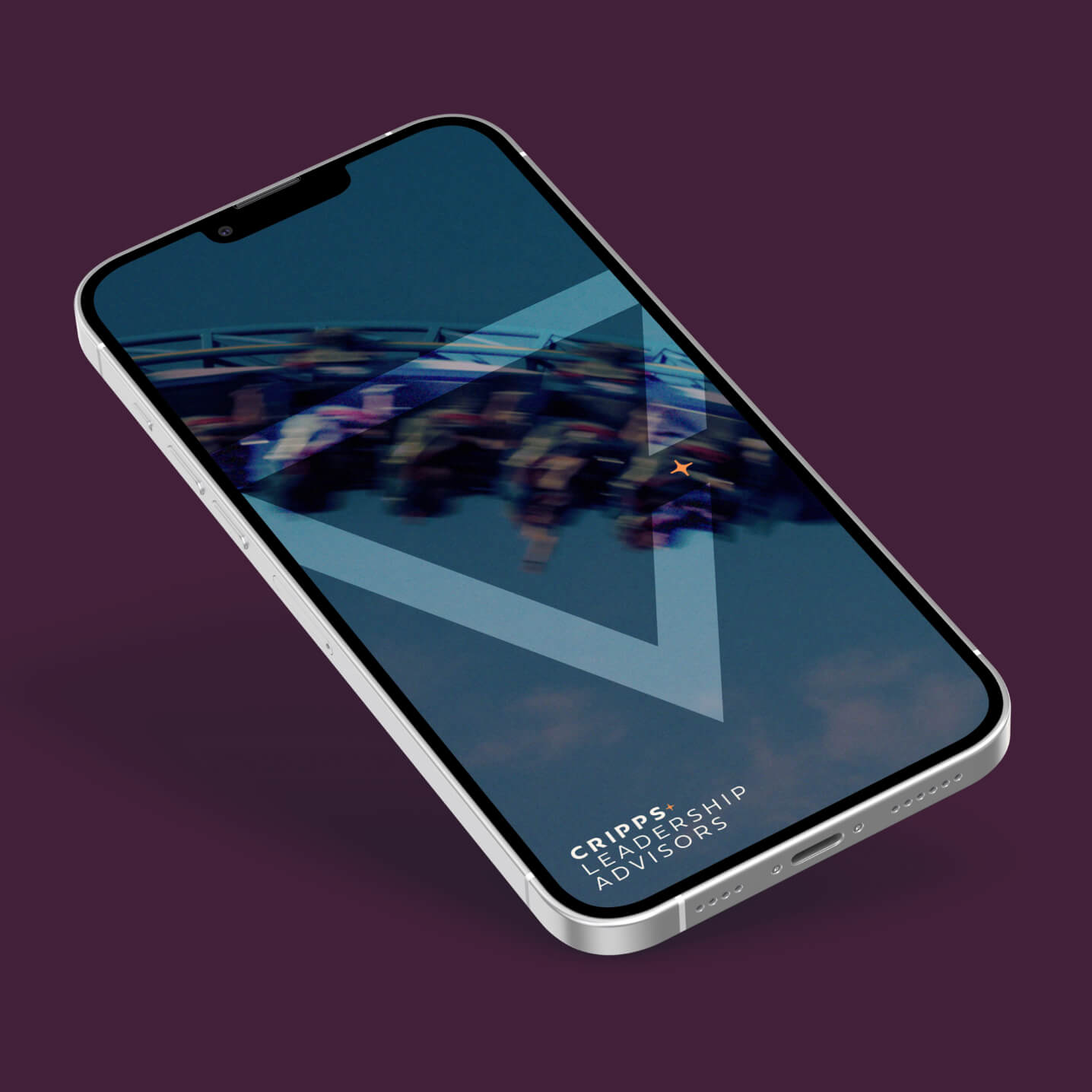 Angled mobile device showing Cripps imagery or people riding on a roller coaster.