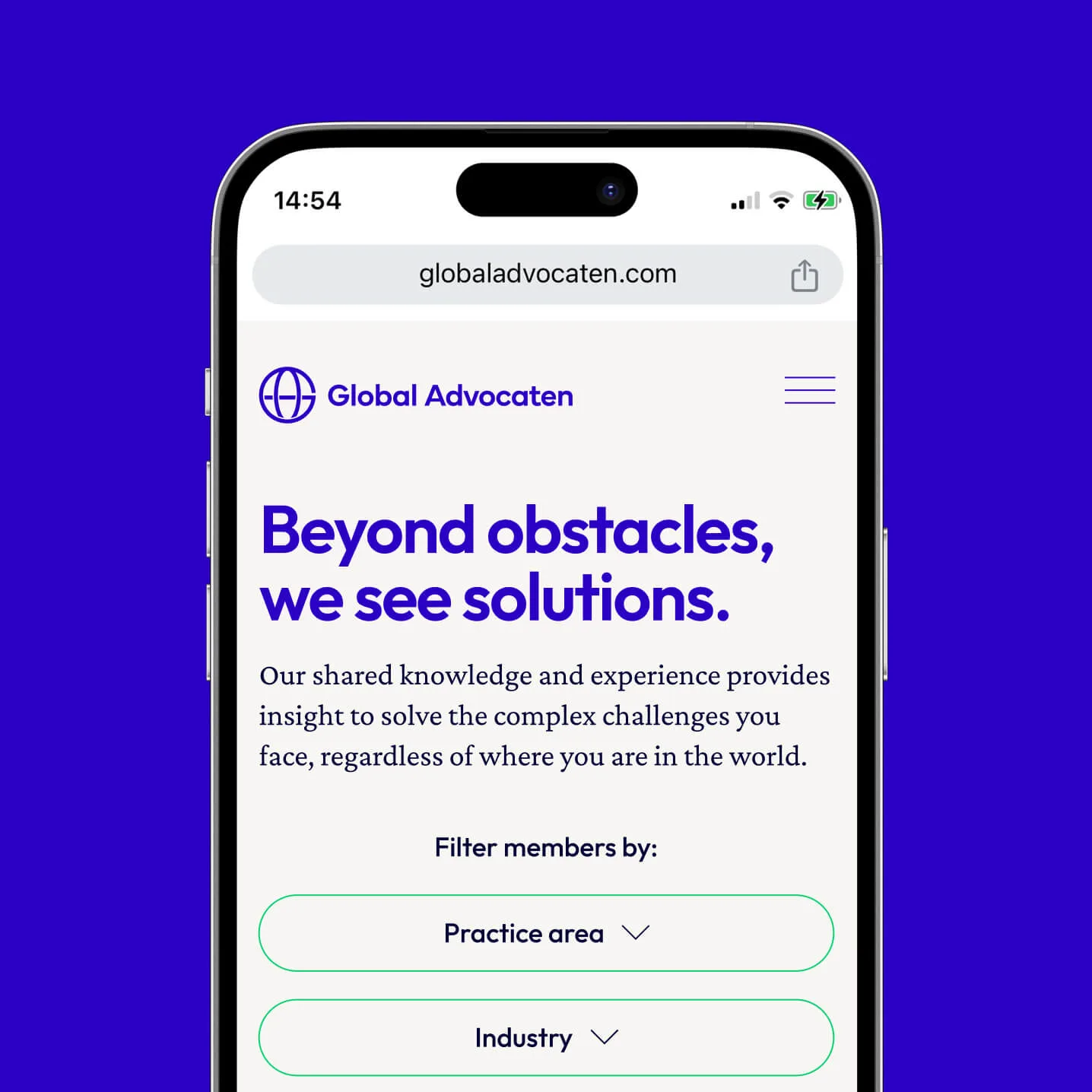 Device showing the Global Advocaten website
