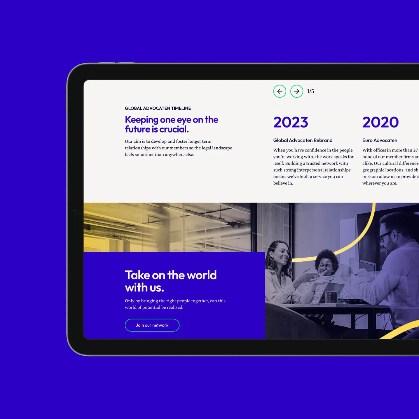 Device showing the Global Advocaten website