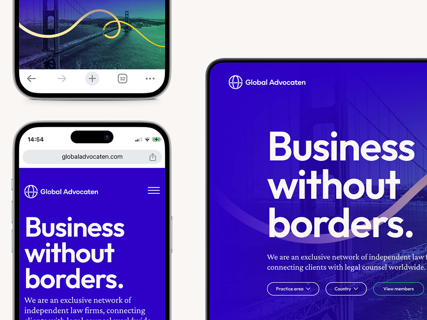 Global Advocaten website on laptop and mobile devices.