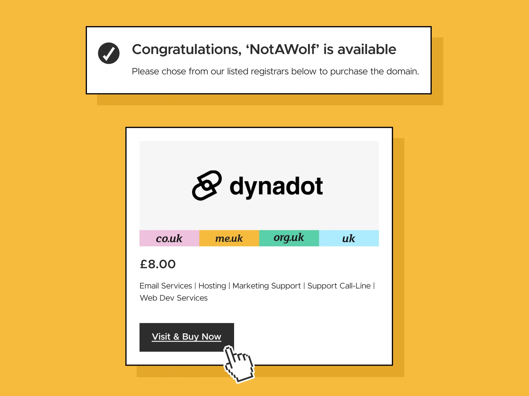 Domain search results.