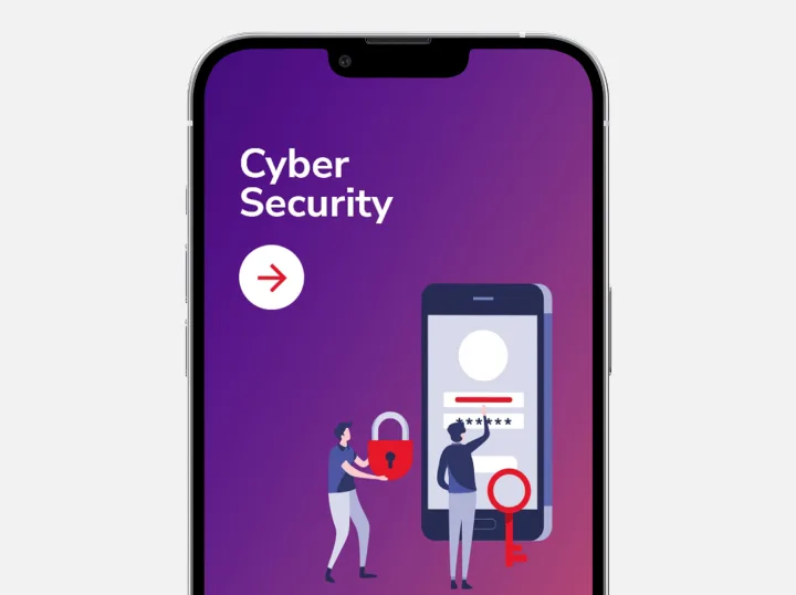 Purple gradient on phone with people icons