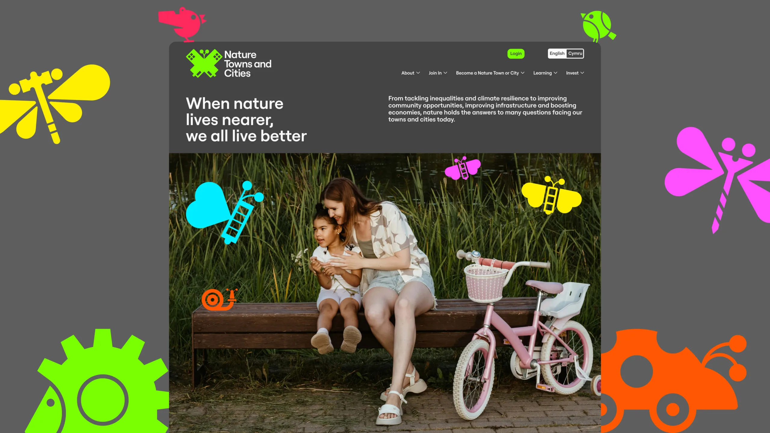 Hero section of the Nature Towns & Cities website