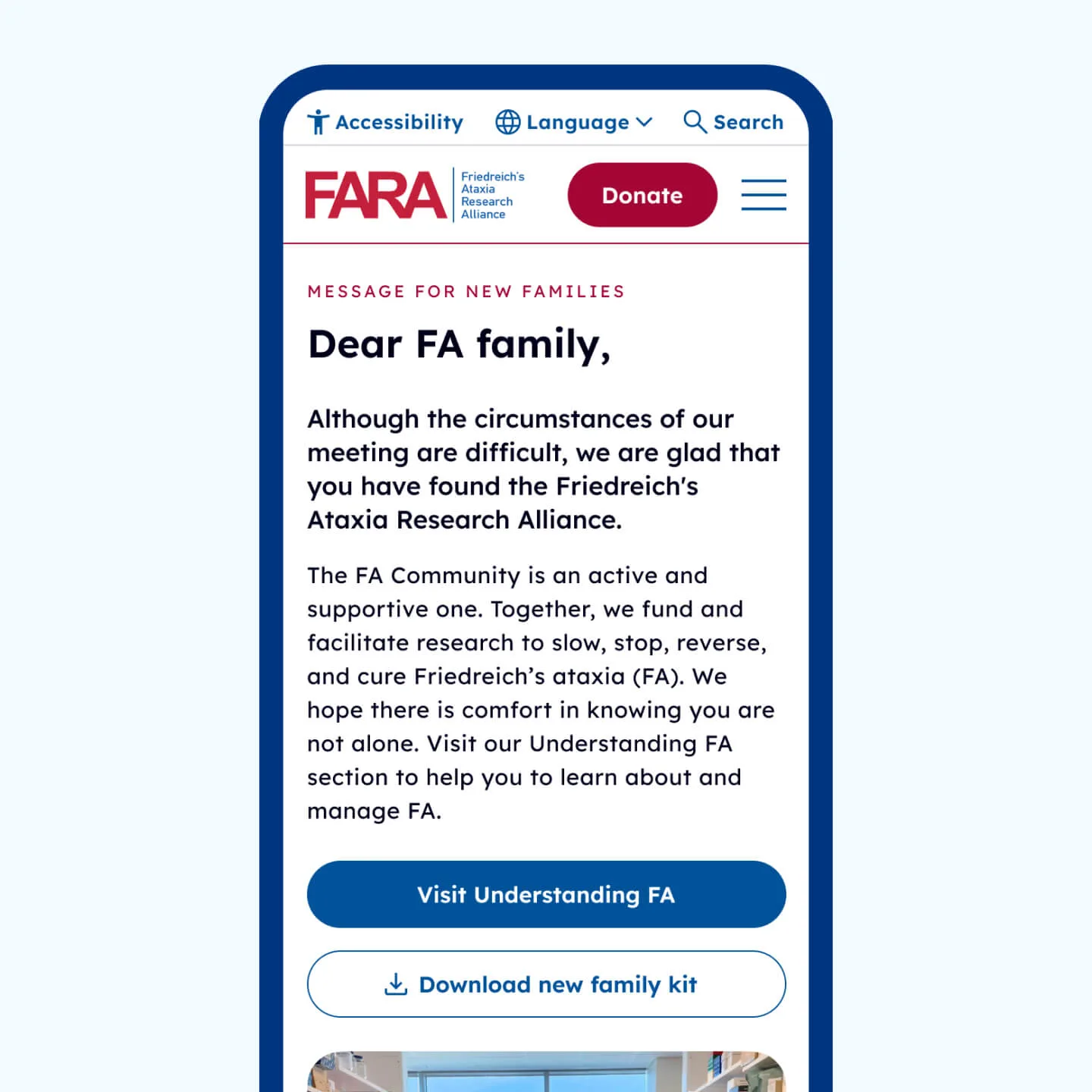 Mobile mock up of FARA website.