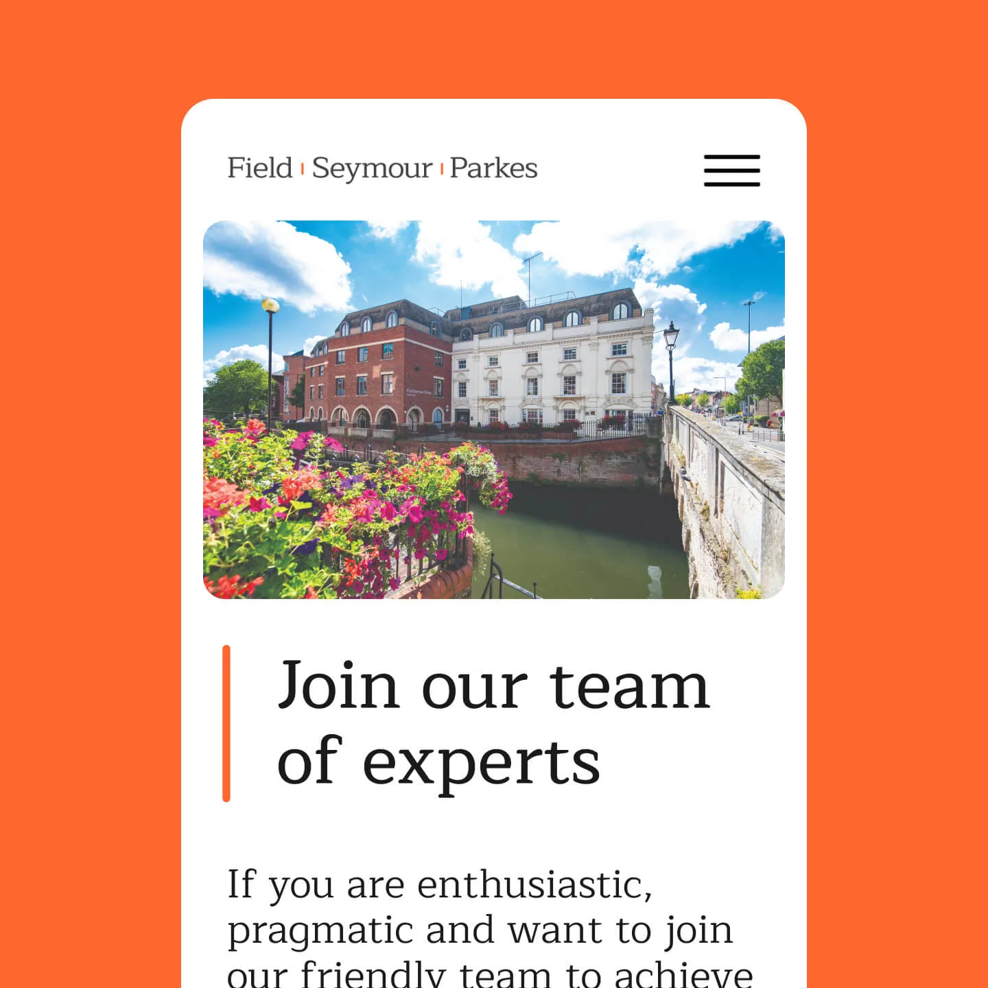 Phone webpage on orange background