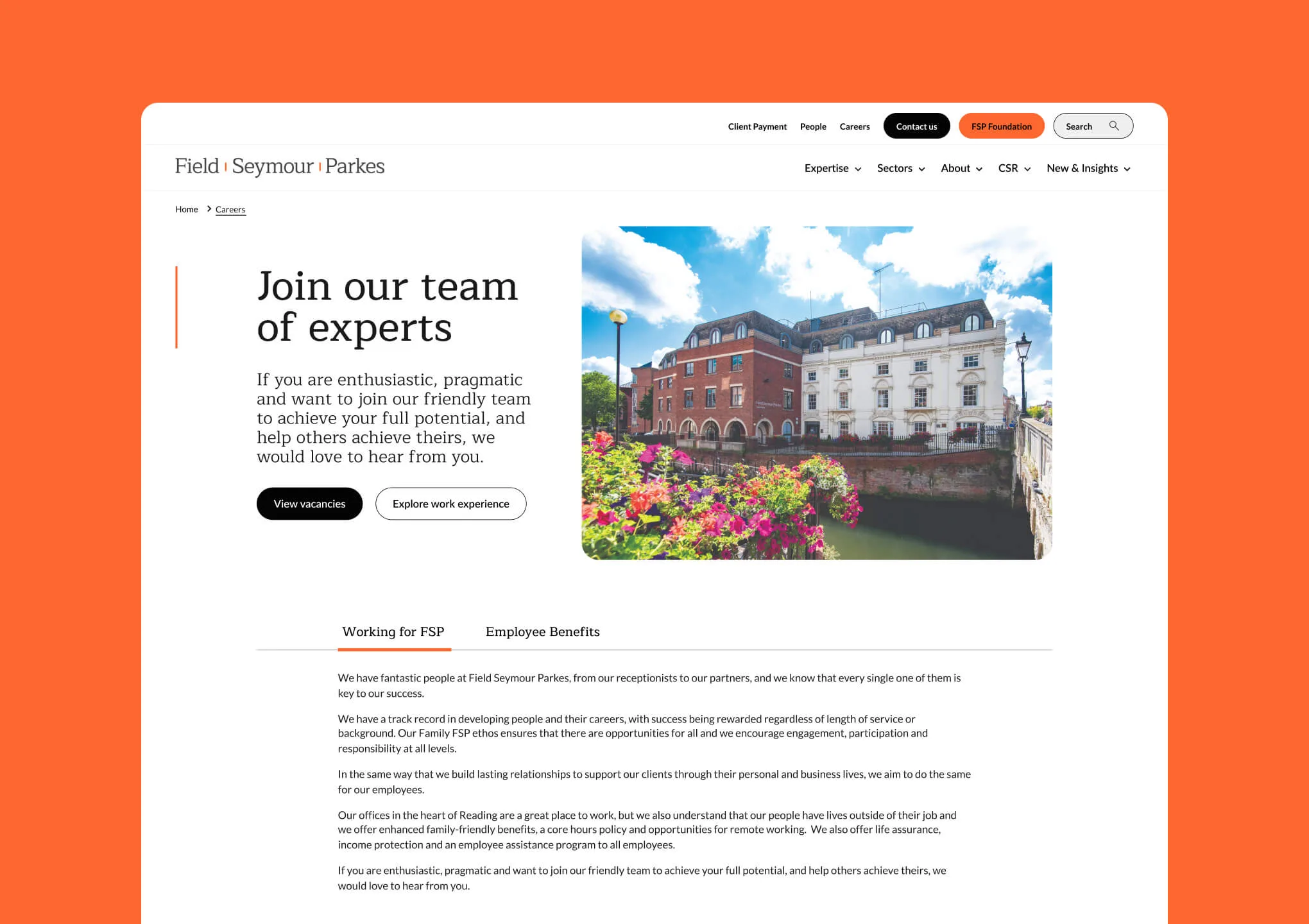 Desktop webpage on orange background