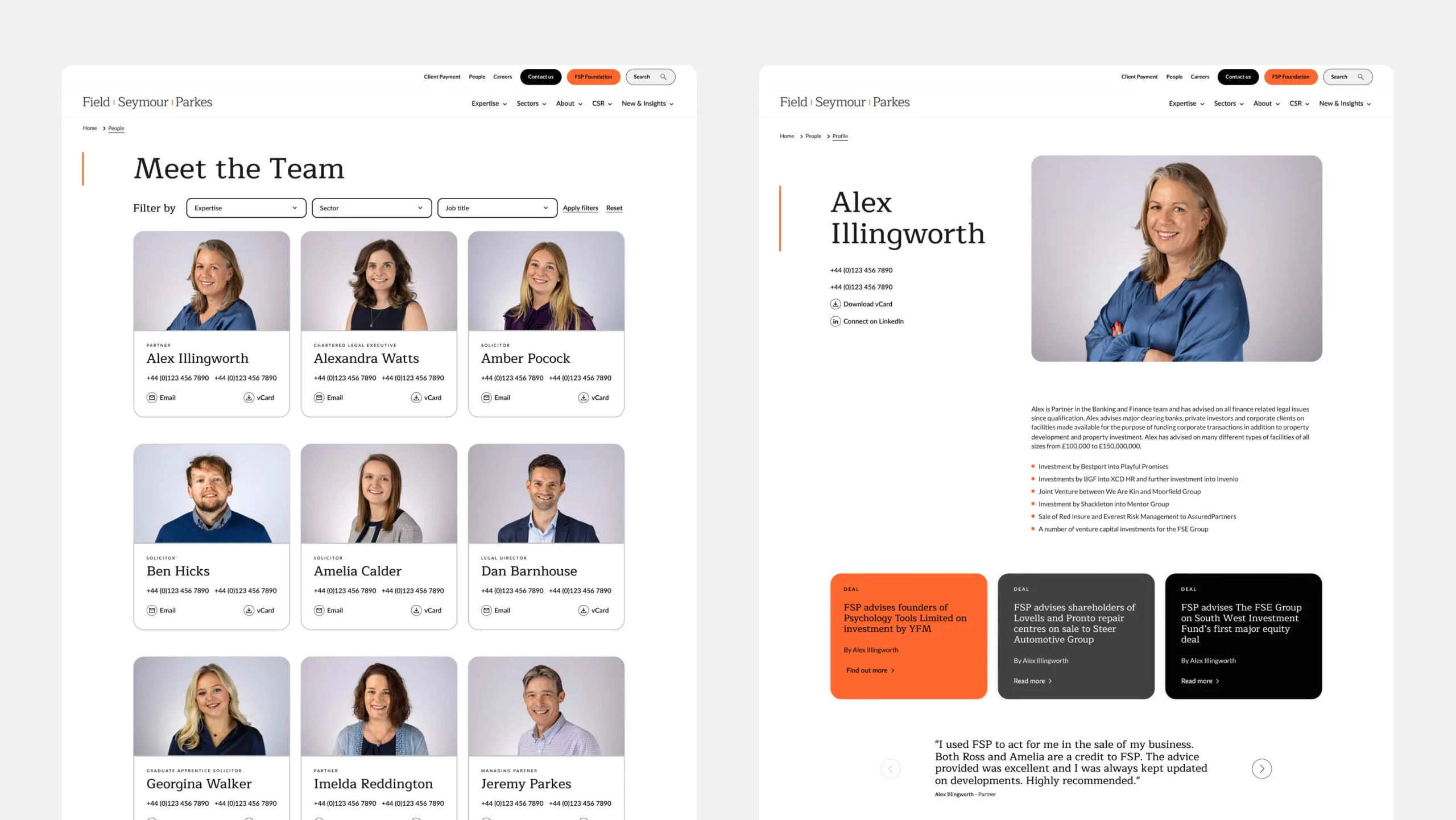 Meet the team and profile web pages