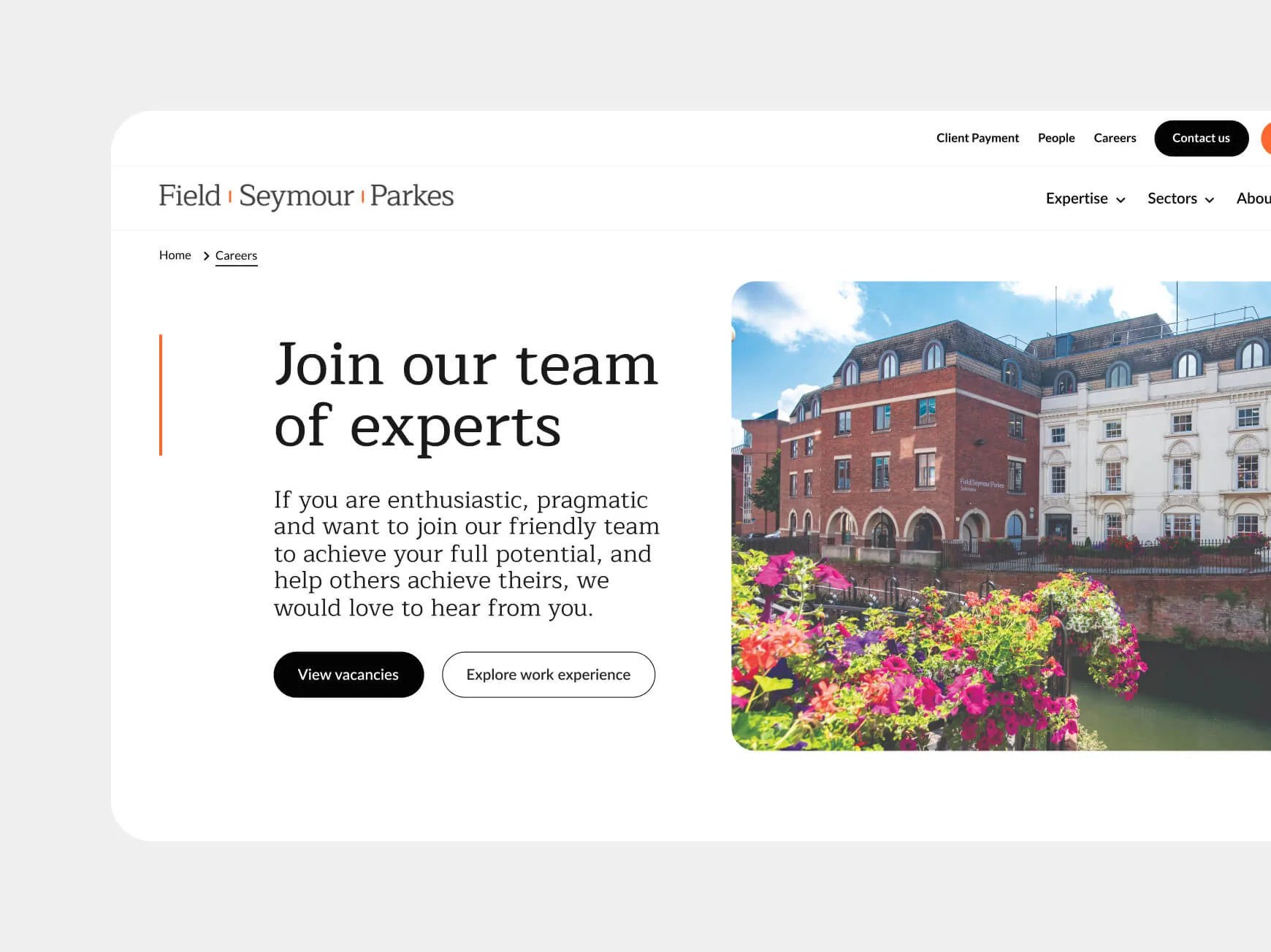 Hero section of about web page
