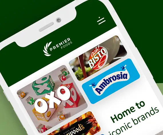 Premier Foods - Home page on a mobile