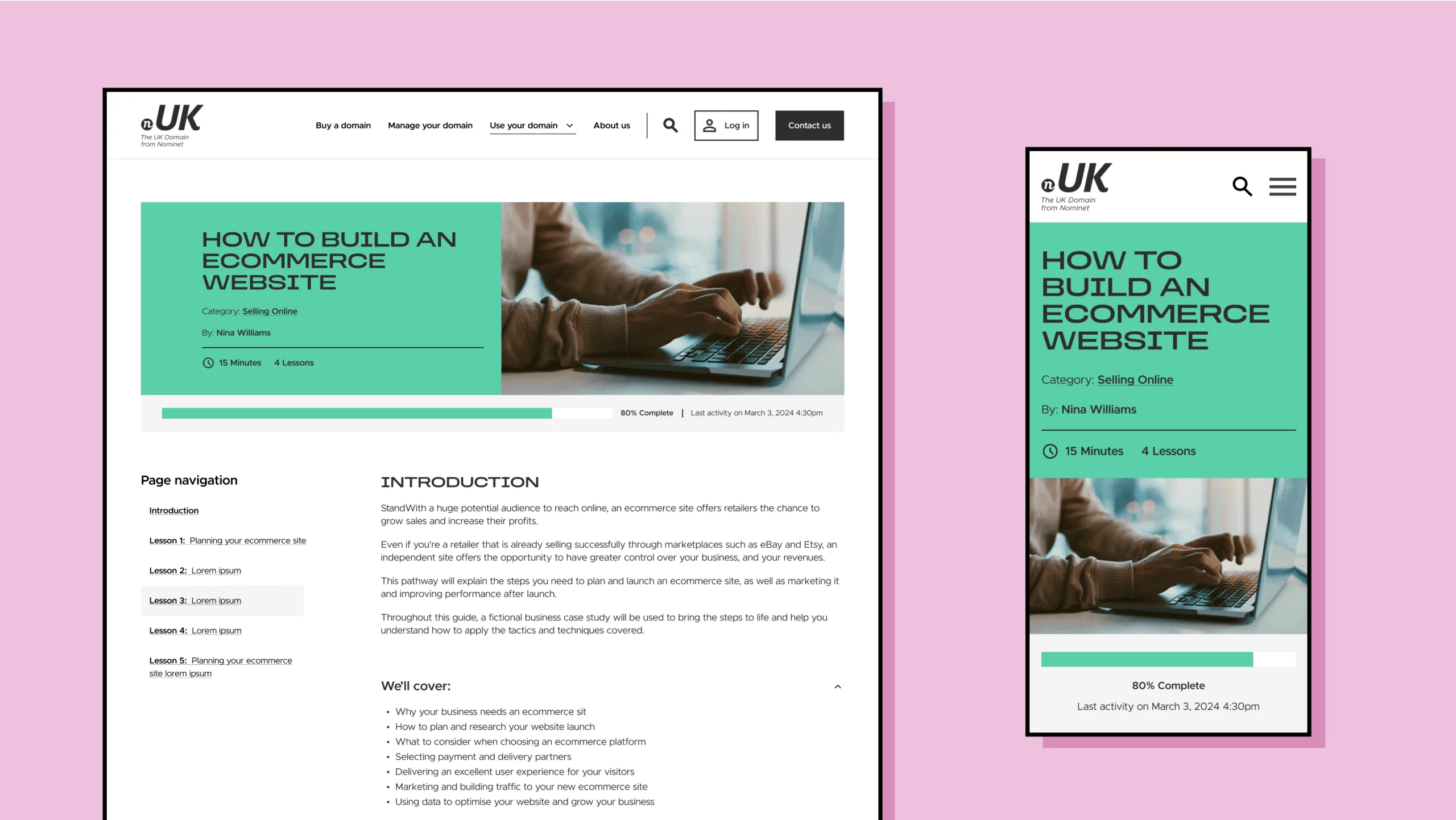 Course page on desktop and mobile
