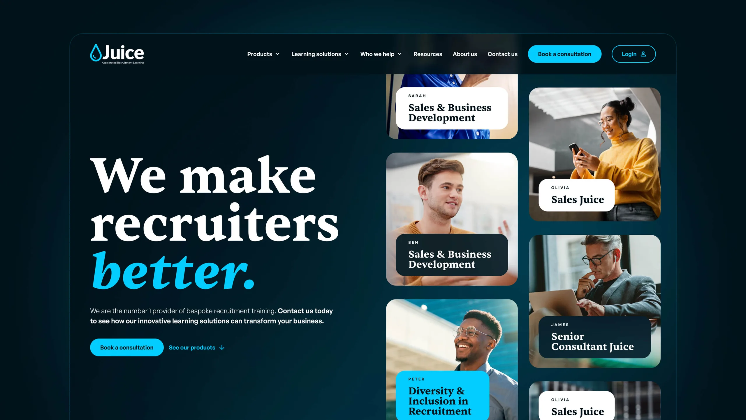 Home page hero section of Recruitment Juice website