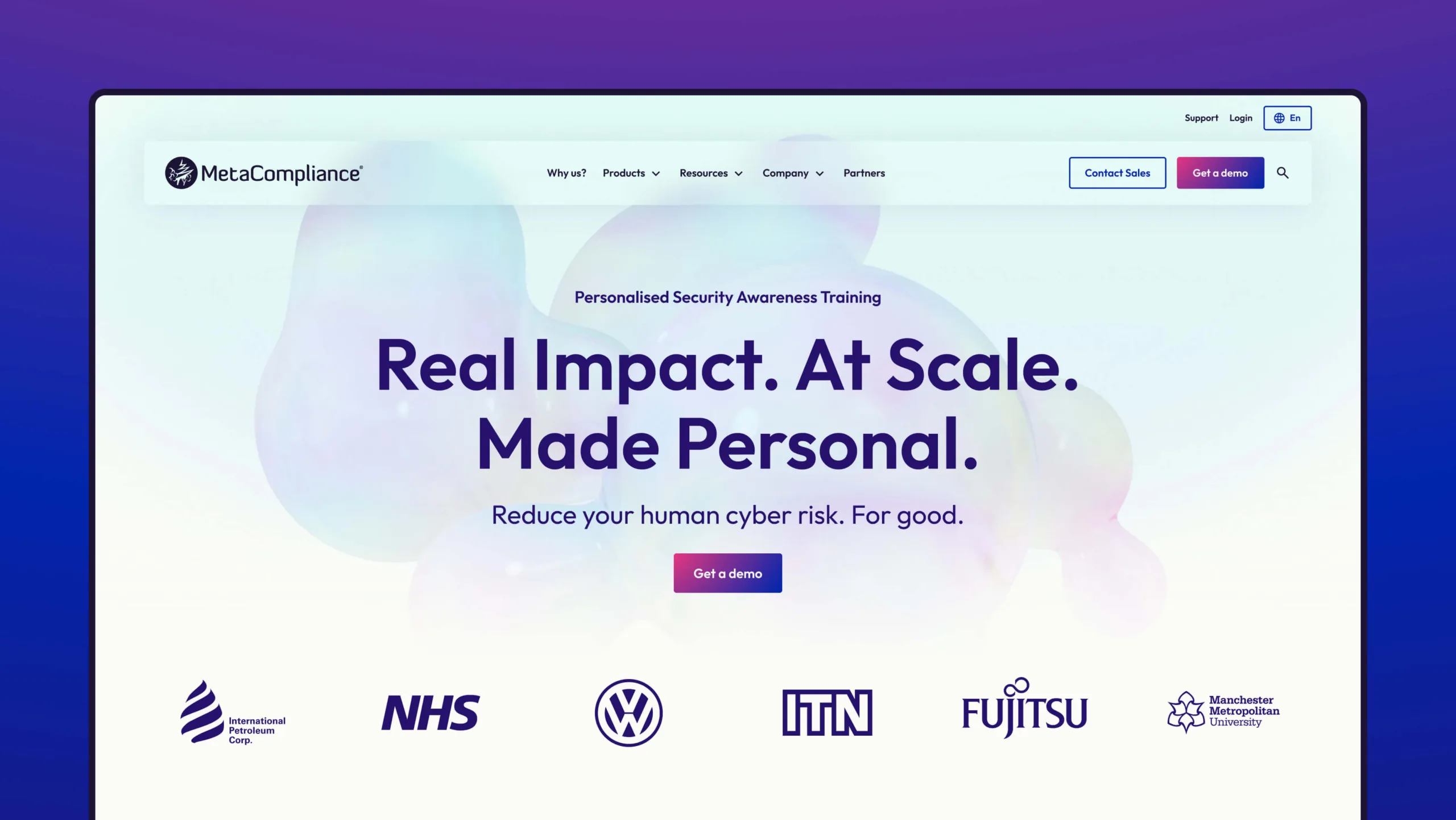 MetaCompliance home page hero section