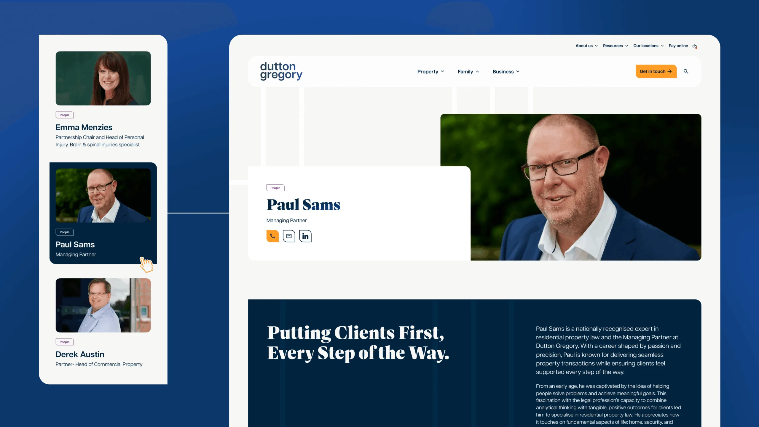 Showing the people section on the website