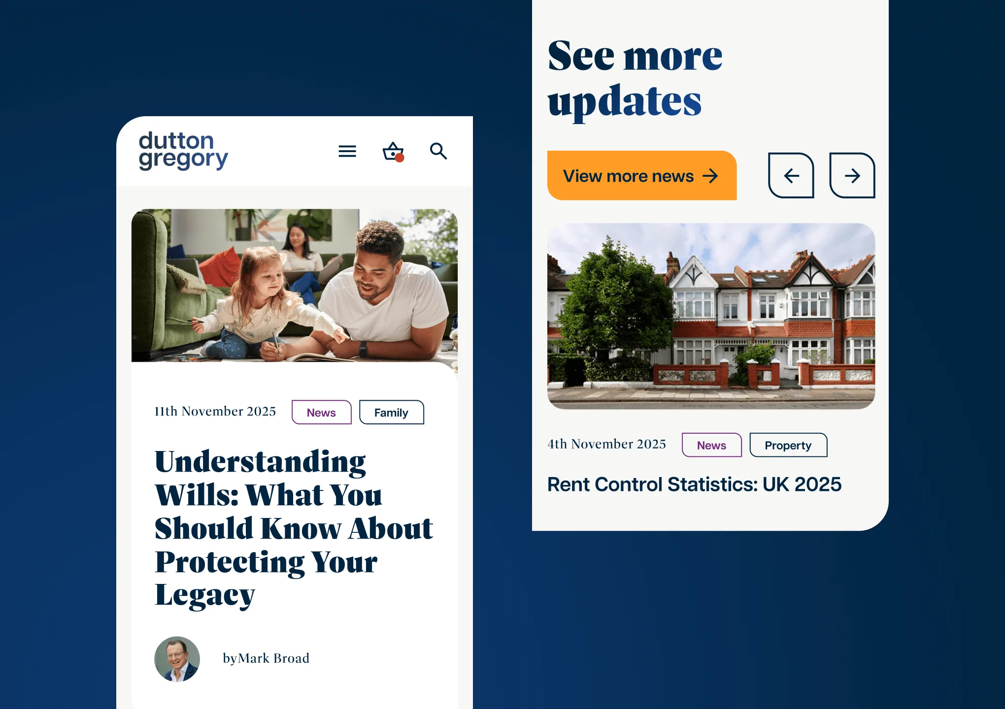 Two devices showing the Dutton Gregory website