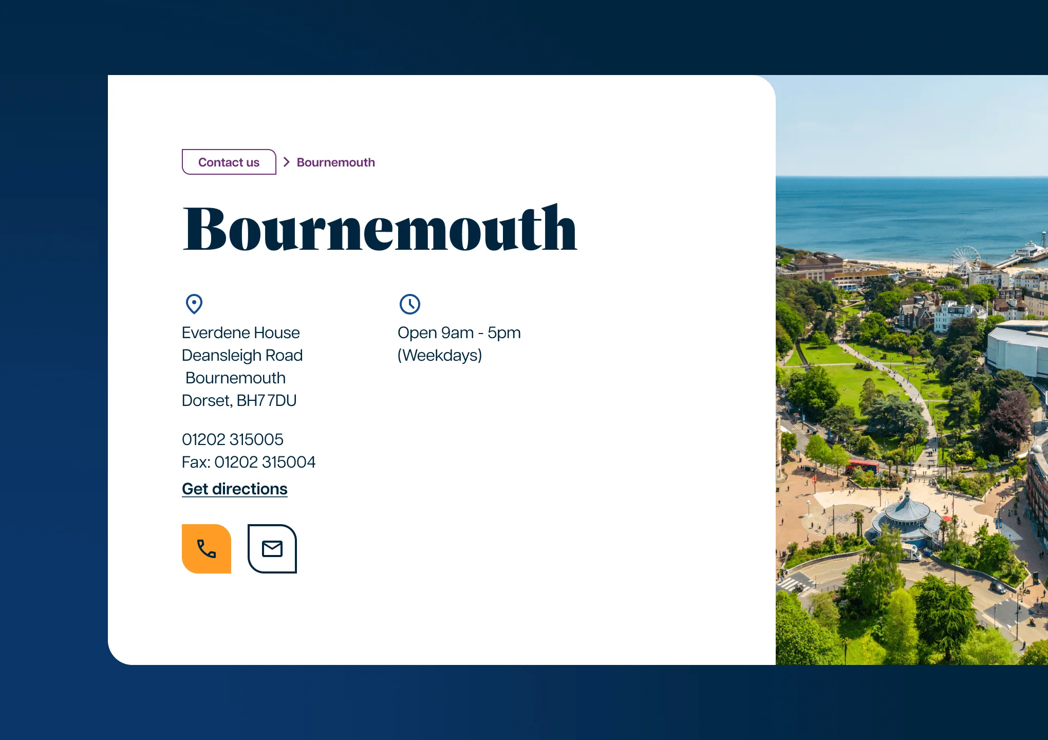 Showing the Bournemouth location card