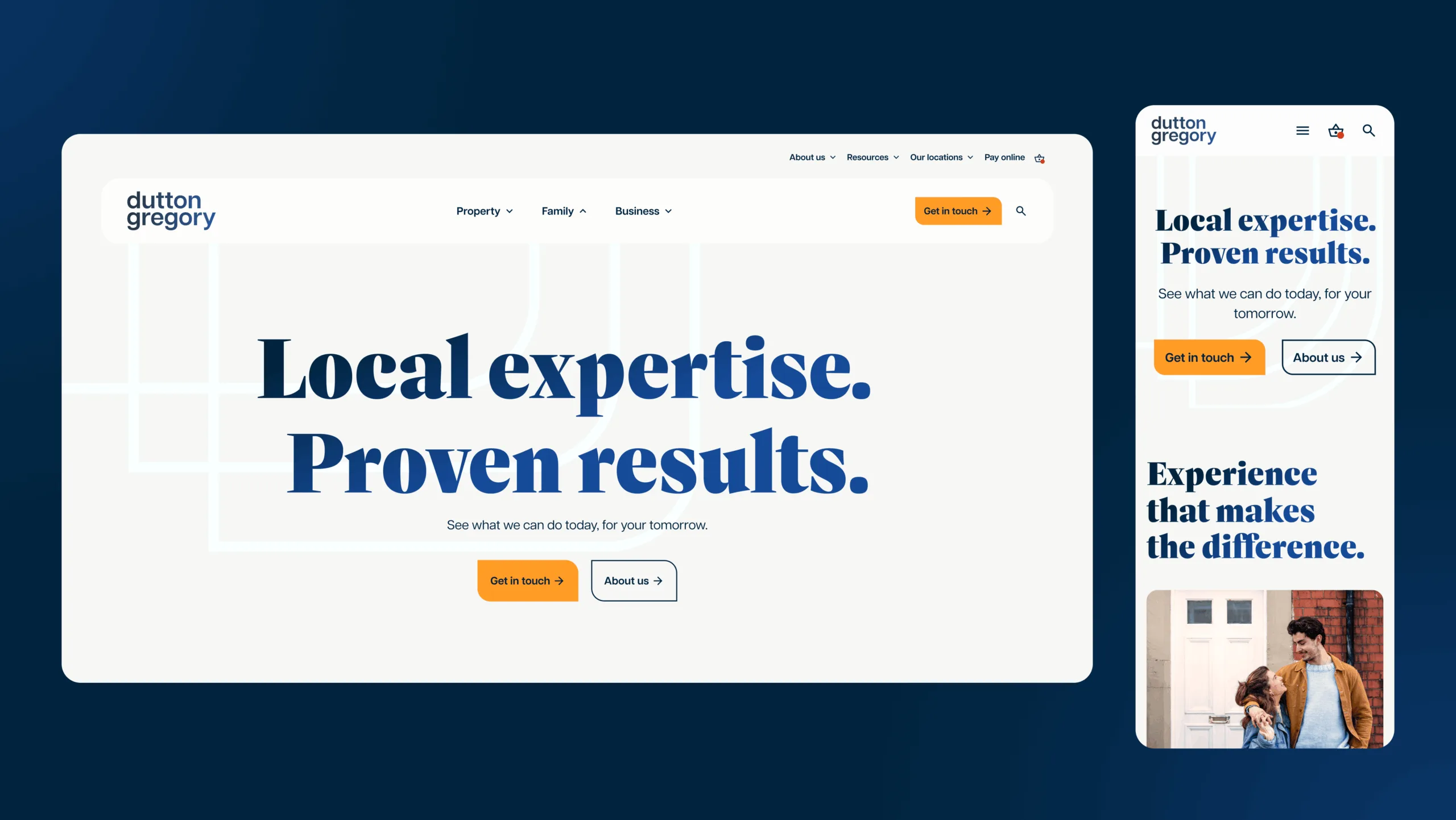Two devices showing the Dutton Gregory website