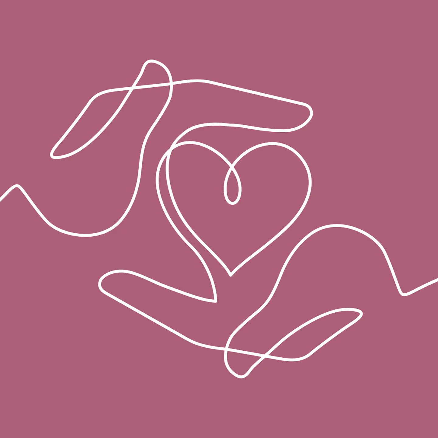 Single line drawing hands and heart.