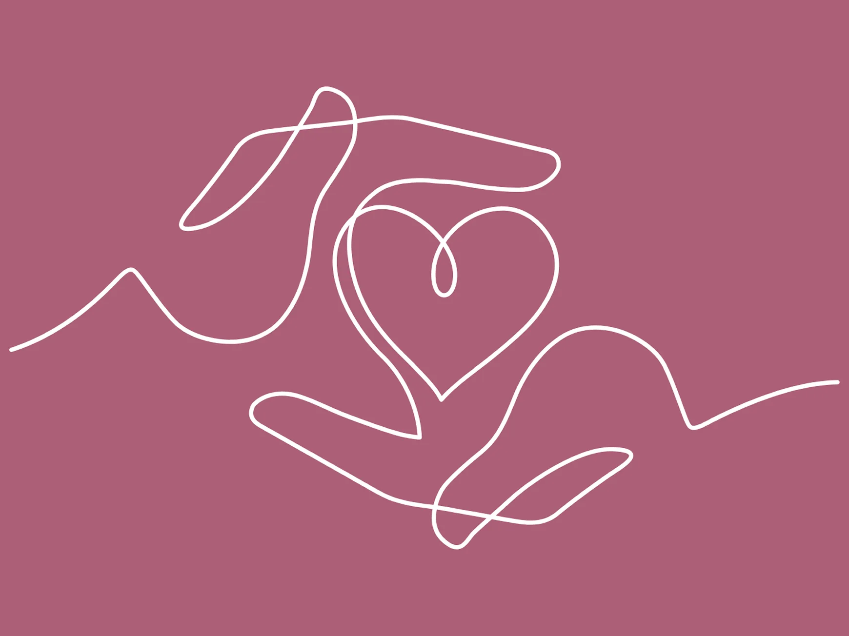 Single line drawing hands and heart.