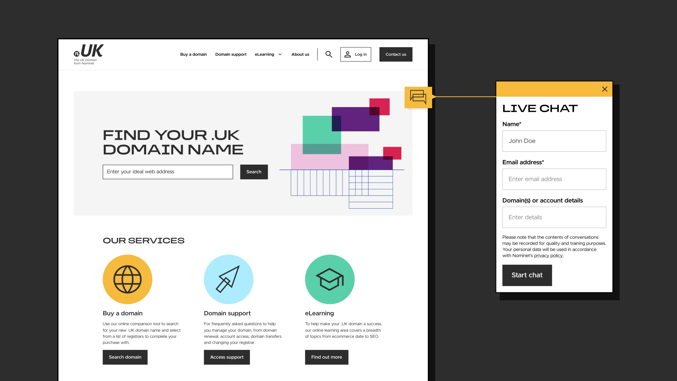 Homepage display with chatbot function.