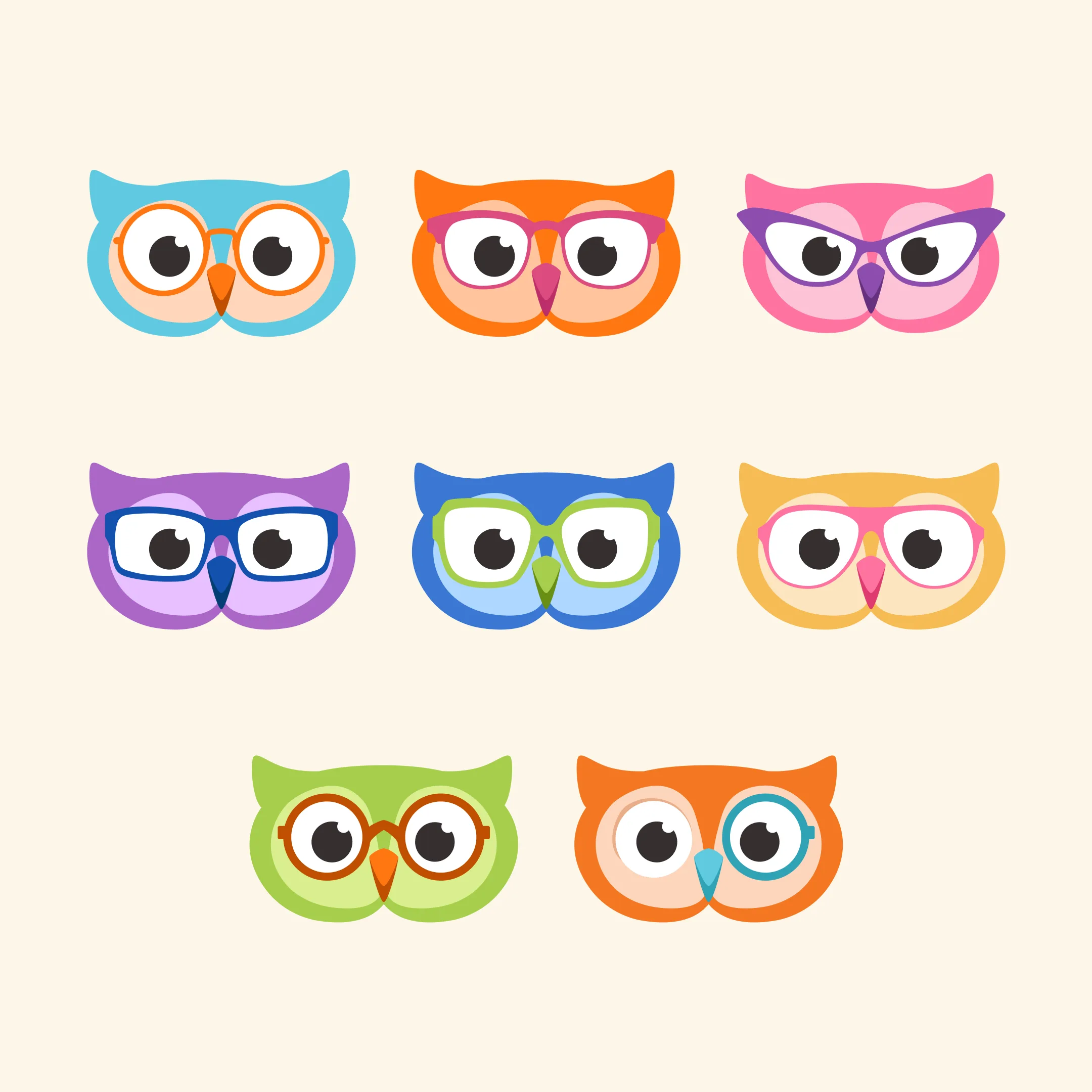Showing all the colour combinations of the Jigsaw Owls