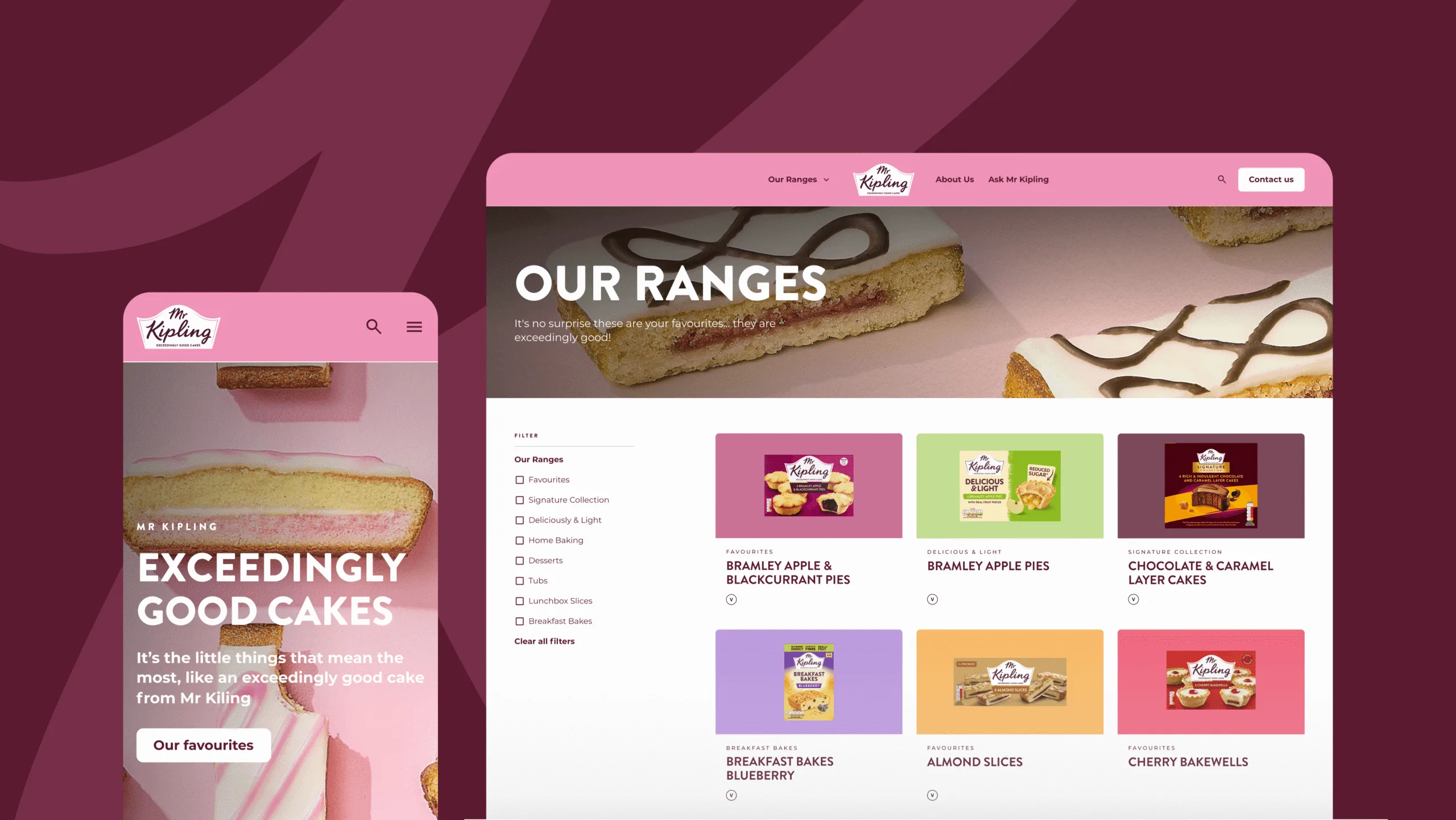 Homepage mobile, our range archive.