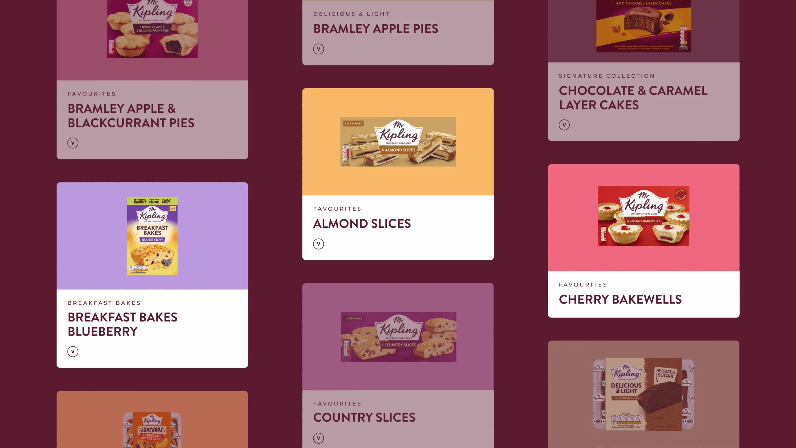 Mr Kipling product cards.
