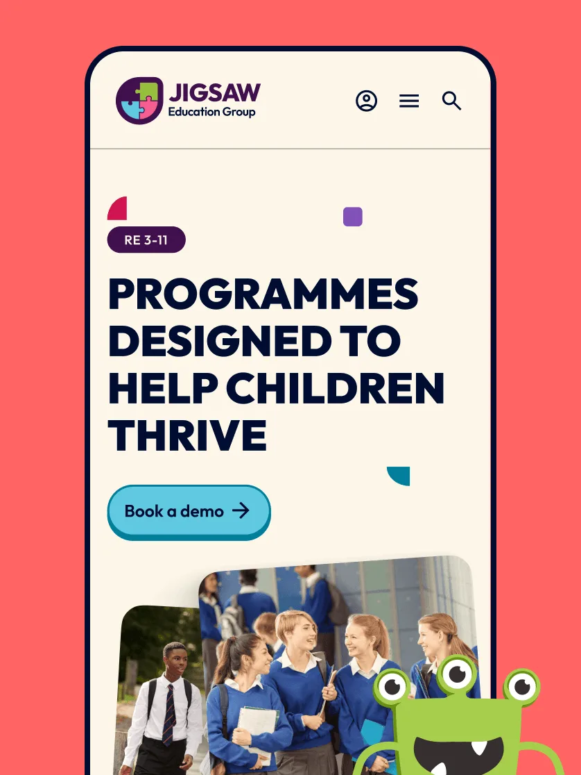 Mobile page layout of Jigsaw Education RE web page.