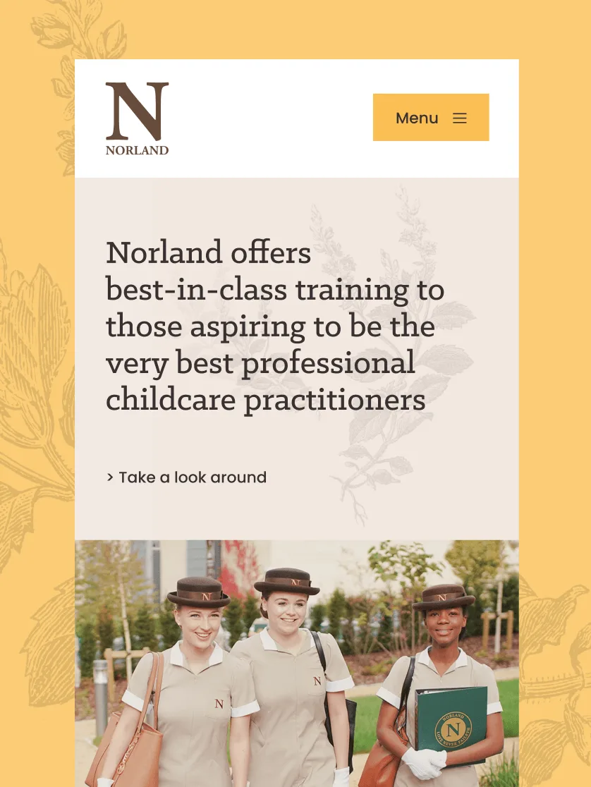 Norland University homepage on mobile