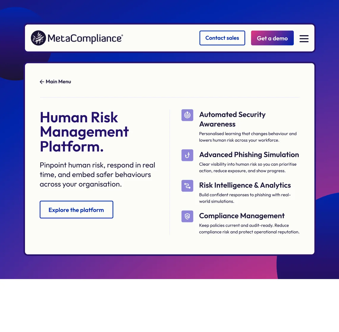 Website module of MetaCompliance navigation