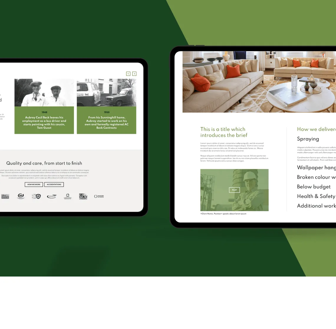 Tablet screens of A.C.Beck website.