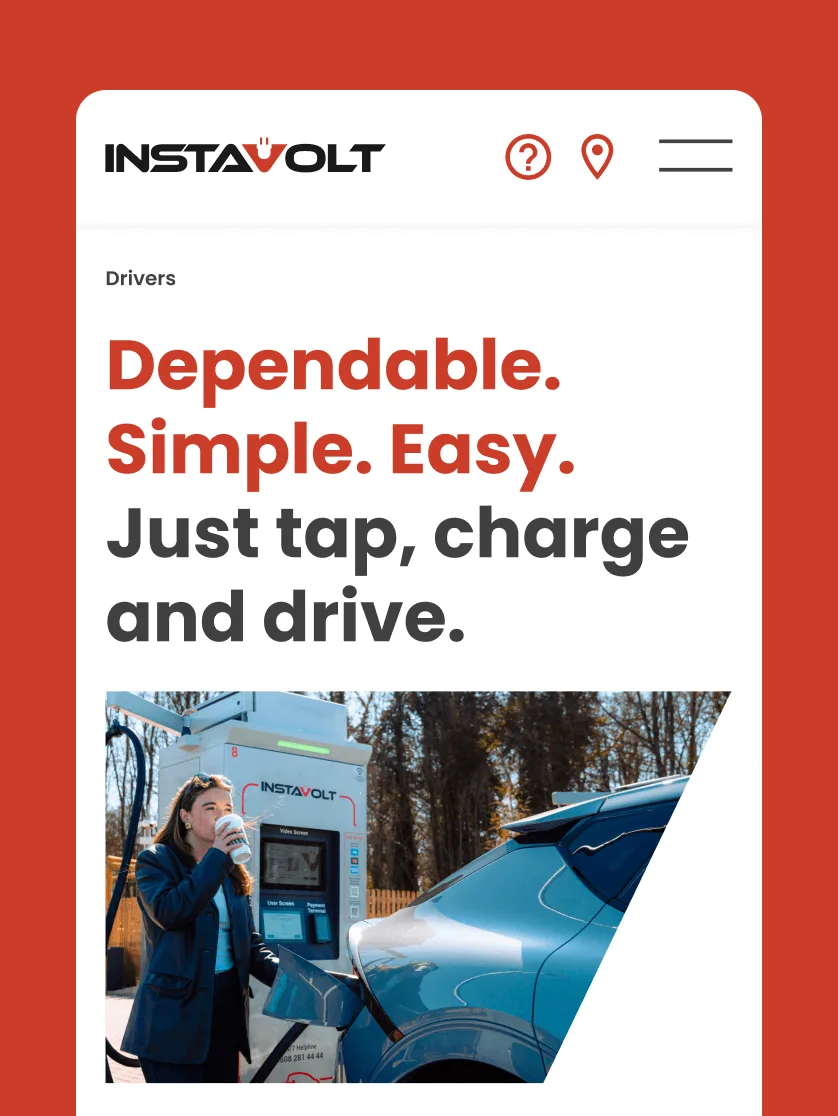 Mobile showing InstaVolt drivers page