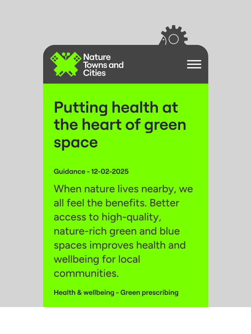 Nature Towns and Cities mobile screen.
