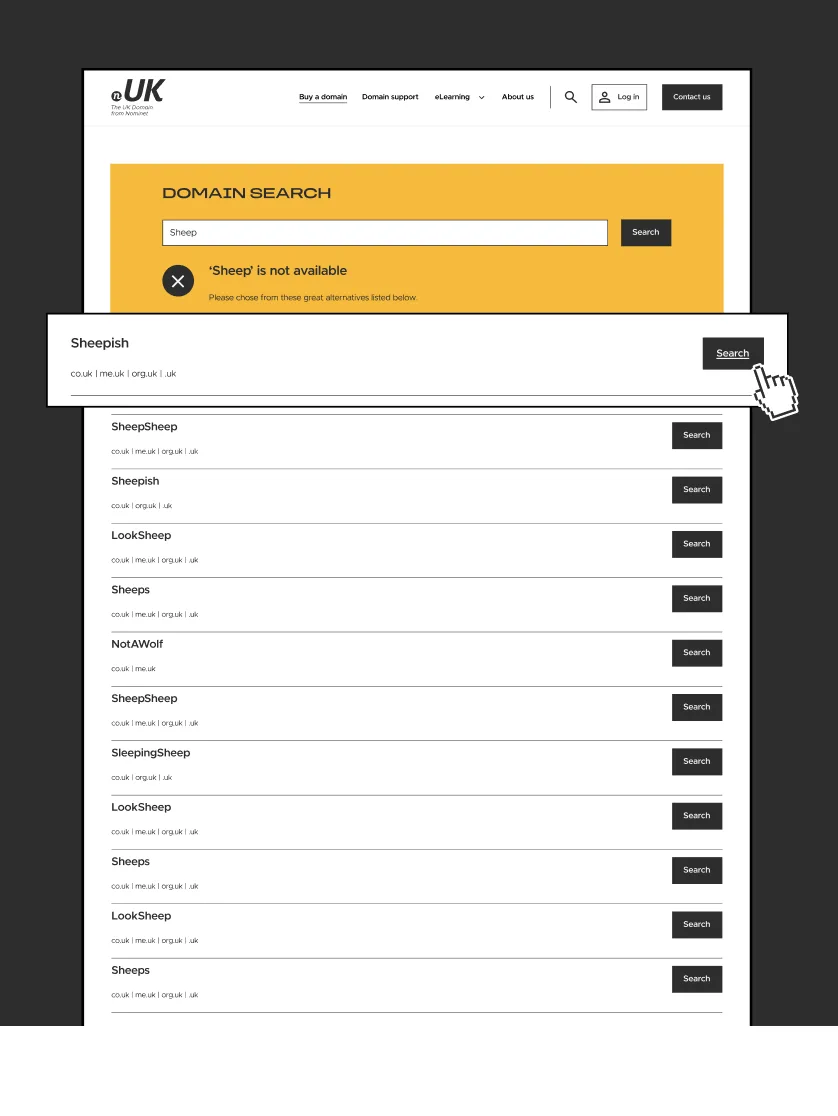 UK Domain failed search result page