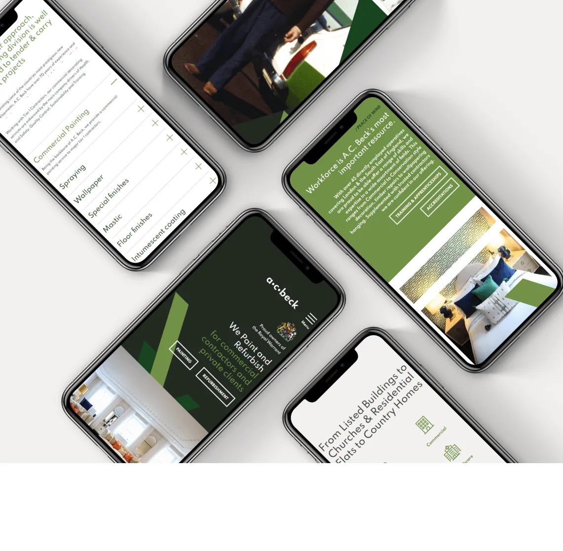 A.C.Beck Isometric mobile screens of website.