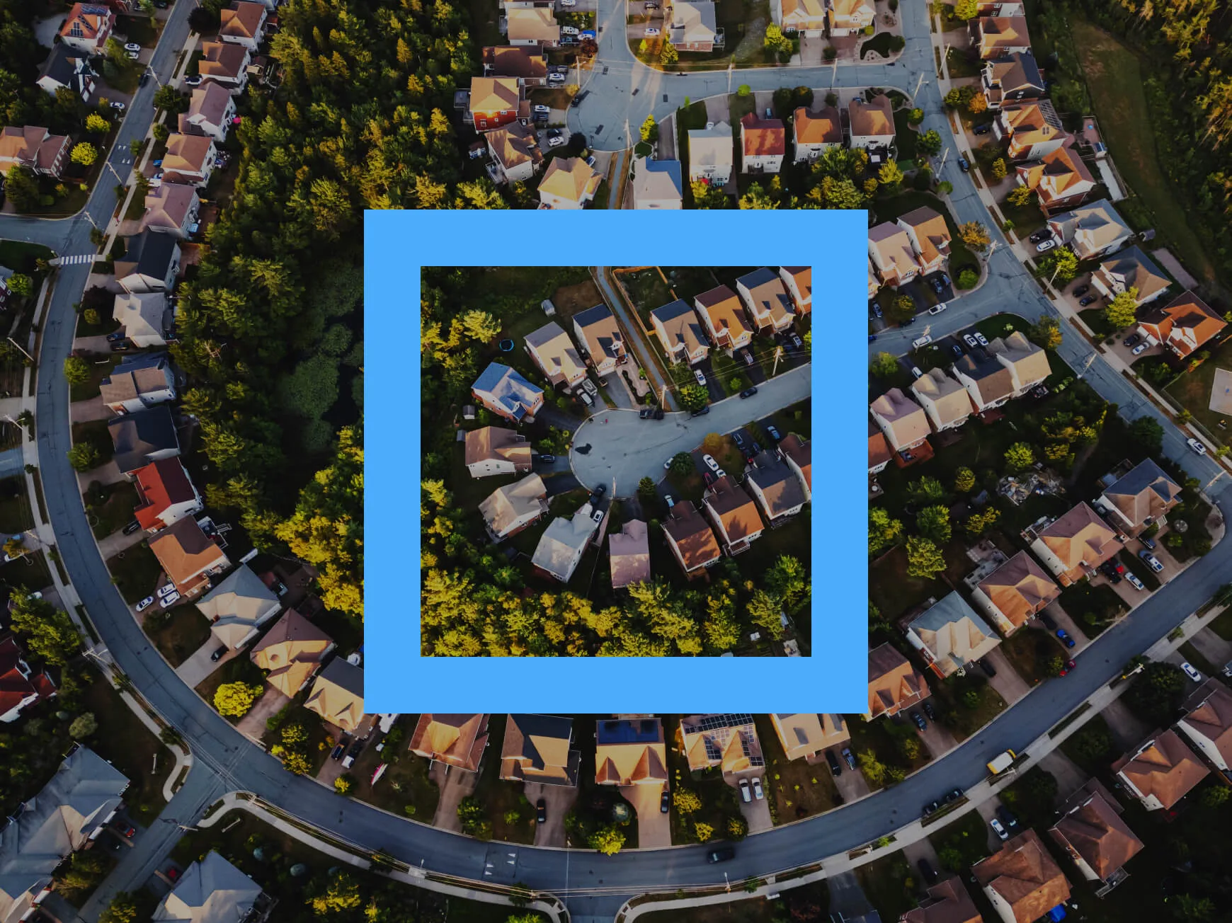 Housing estate with blue square